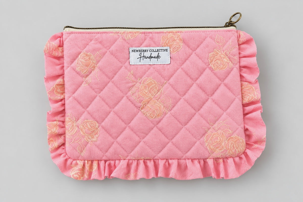 Zipper Pouch: Handmade Vintage Fabric 8”x10”