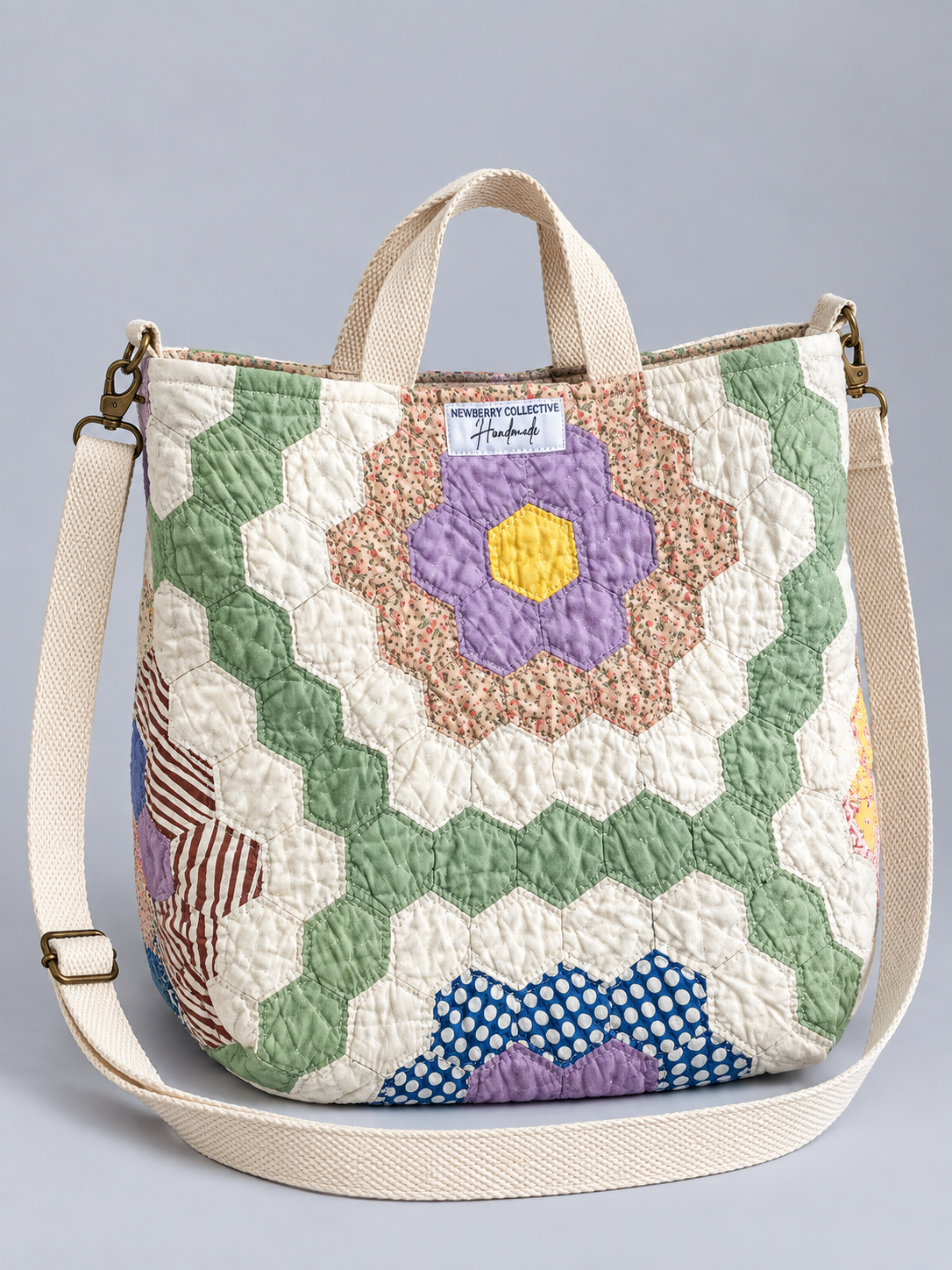 Medium Tote Bag: Vintage Handmade Quilt