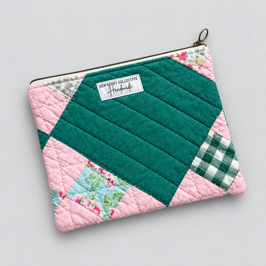 Zipper Pouch: Handmade Vintage Quilt 8”x10”
