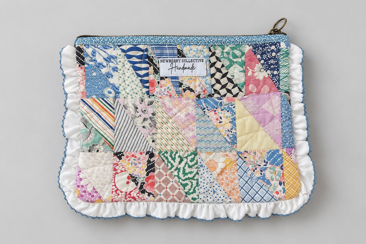 Zipper Pouch: Handmade Vintage Quilt 10.5”x8”