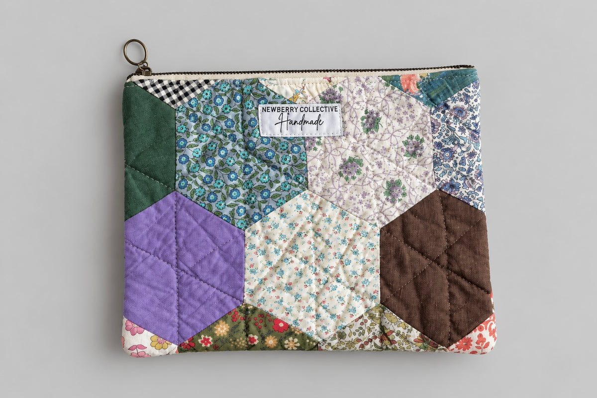 Zipper Pouch: Handmade Vintage Quilt 8”x10”