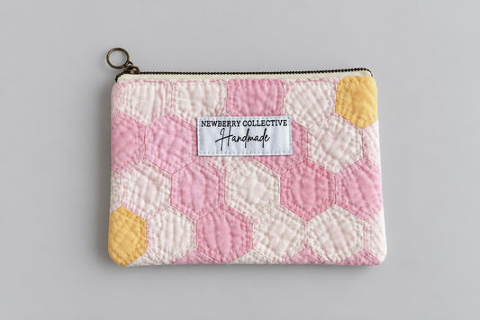 Zipper Pouch: Handmade Vintage Quilt 6”x5”