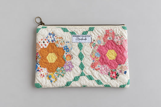 Zipper Pouch: Handmade Vintage Quilt 11”x8”