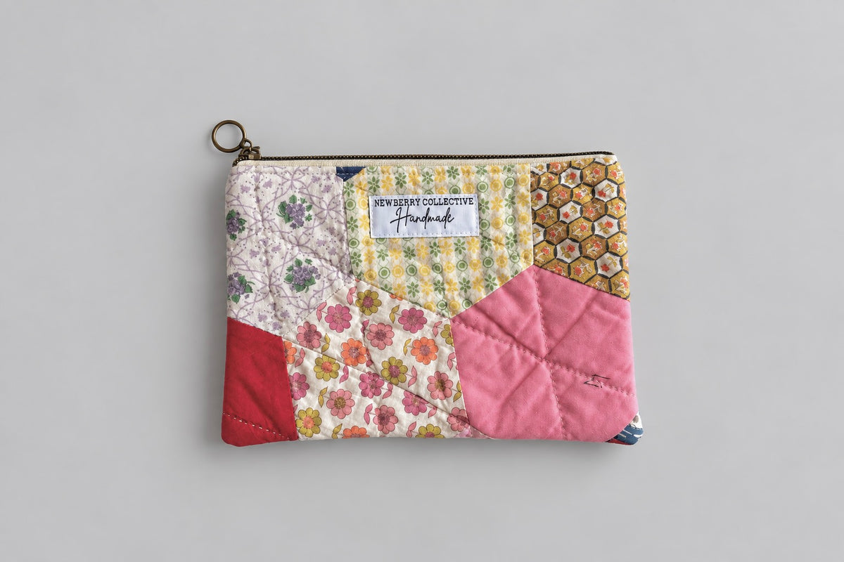 Zipper Pouch: Handmade Vintage Quilt 9”x6”