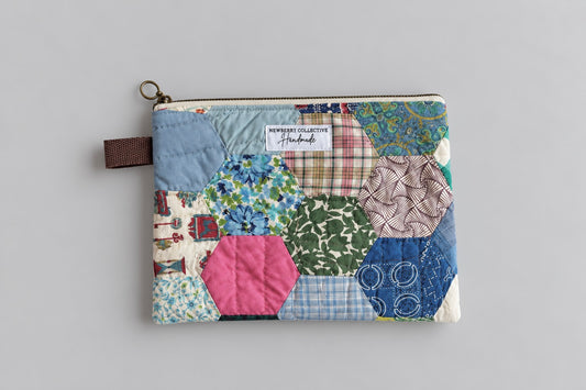 Zipper Pouch: Handmade Vintage Quilt 12”x10”