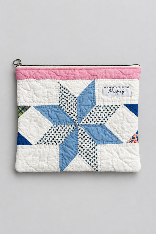 Zipper Pouch: Handmade Vintage Quilt 10”x8”