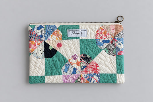 Zipper Pouch: Handmade Vintage Quilt 12”x8”