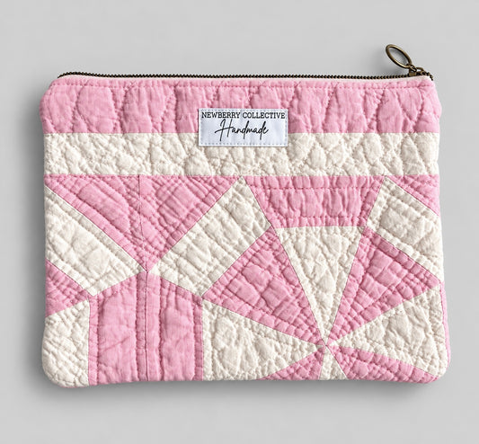 Zipper Pouch: Handmade Vintage Quilt 10.5”x8”
