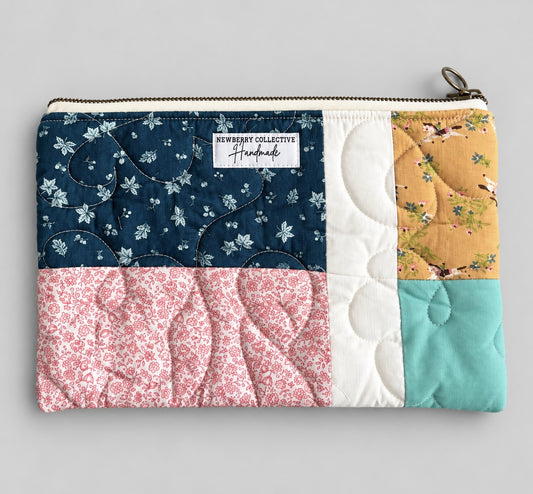 Zipper Pouch: Handmade Vintage Quilt 12”x8”