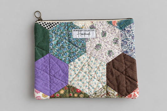 Zipper Pouch: Handmade Vintage Quilt 8”x10”