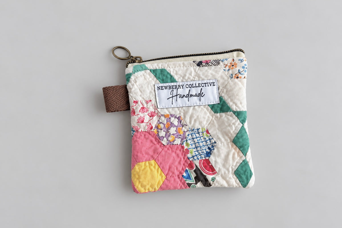 Zipper Pouch: Handmade Vintage Quilt 4.5”x5.5”