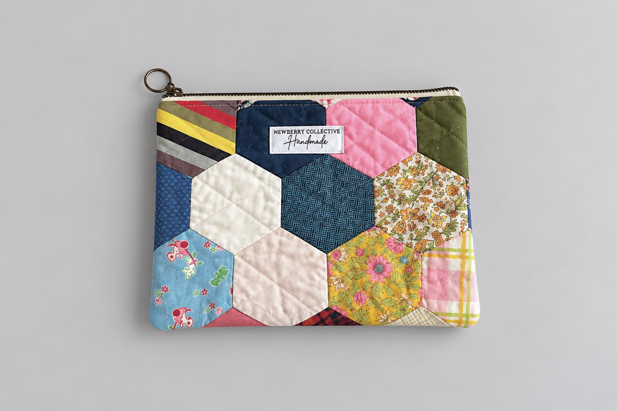 Zipper Pouch: Handmade Vintage Quilt 12”x9.5”