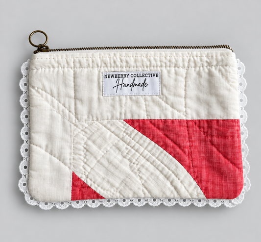 Zipper Pouch: Handmade Vintage Quilt 6”x8”