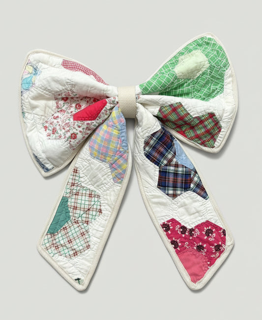 Handmade Vintage Quilt Bow 13”x14”