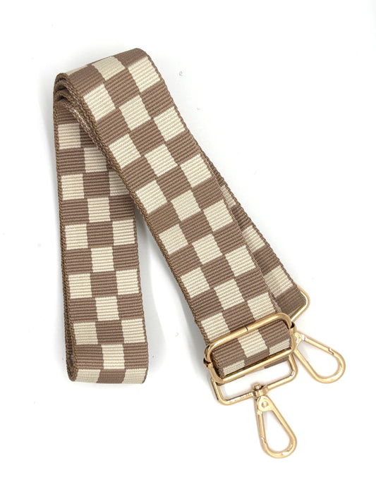 Taupe Checkered Crossbody Strap